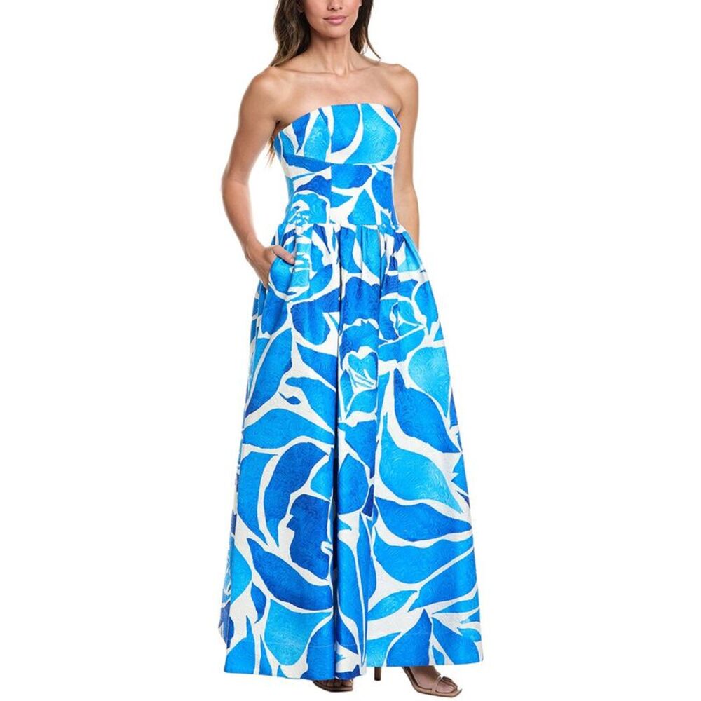 Milly Womens Strapless Dream Rose Jacquard Dress, Blue